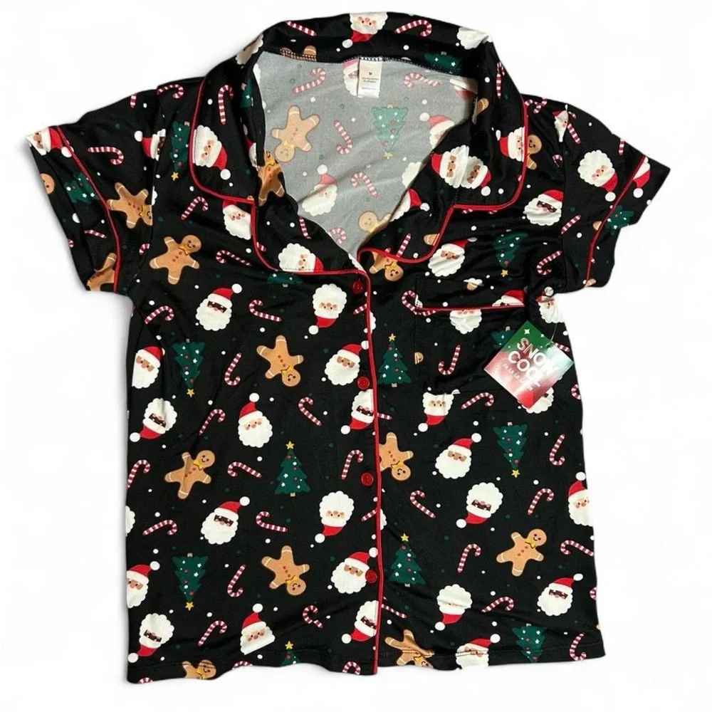 Festive Black Holiday Pajama Top